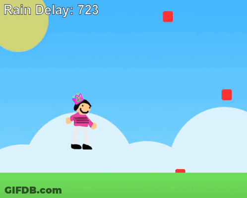 A Cartoon Of A Girl With A Crown On Her Head And Rain Delay 310 On The Bottom GIF