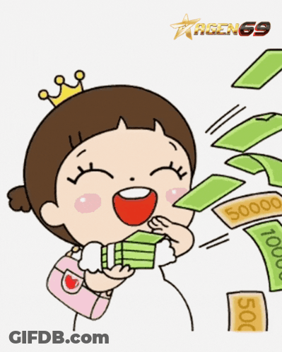 A Cartoon Of A Girl With A Crown On Her Head Holding Money GIF