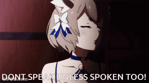 A Cartoon Of A Girl With A Flower In Her Hair And The Words " Dont Speak Unless Spoken Too " GIF