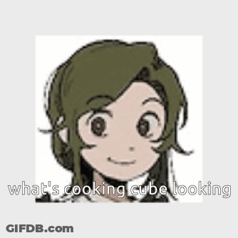 A Cartoon Of A Girl With A Green Hat And The Words `` What 'S Cooking Cube Looking '' GIF