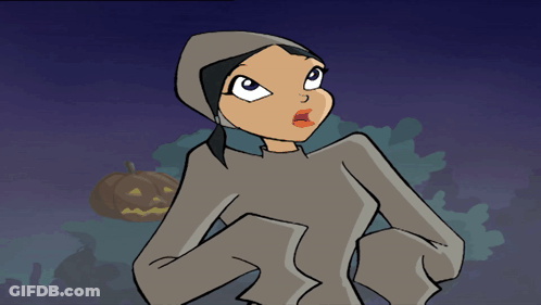 A Cartoon Of A Girl With A Pumpkin In The Background GIF