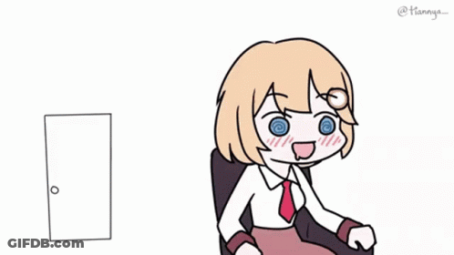 Girl With Shark Tail Standing In Front Of Door GIF