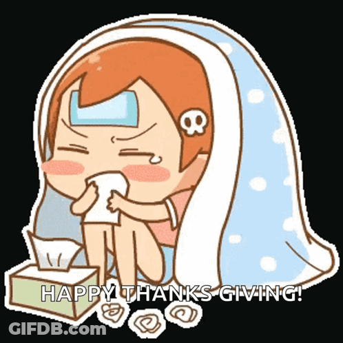 A Cartoon Of A Girl With A Skull On Her Head And The Words Happy Thanks Giving GIF