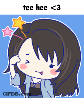 A Cartoon Of A Girl With A Star In Her Hair And The Words Tee Hee < 3 Above Her GIF