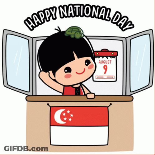 A Cartoon Of A Girl With A Turtle On Her Head And The Words Happy National Day GIF