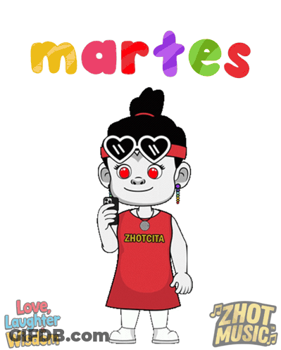 A Cartoon Of A Girl With A Zhotcita Shirt GIF