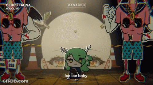 A Cartoon Of A Girl With Antlers And The Words Ice Ice Baby Behind Her GIF