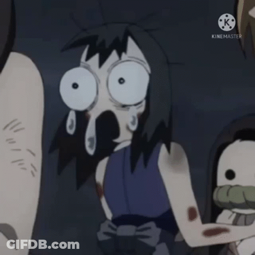A Cartoon Of A Girl With Big Eyes And Tears On Her Face GIF