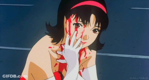 A Cartoon Of A Girl With Blood On Her Face And A Tumblr Link GIF
