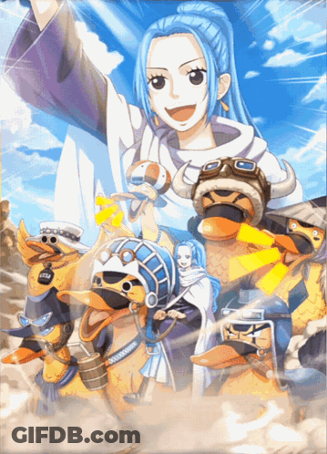 A Cartoon Of A Girl With Blue Hair And A Group Of Cartoon Characters GIF