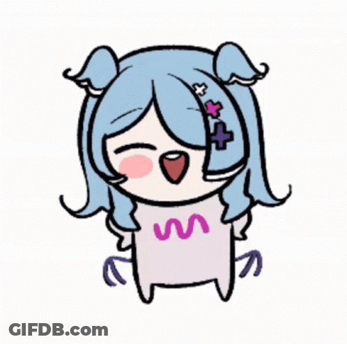 A Cartoon Of A Girl With Blue Hair And A Pink Shirt GIF