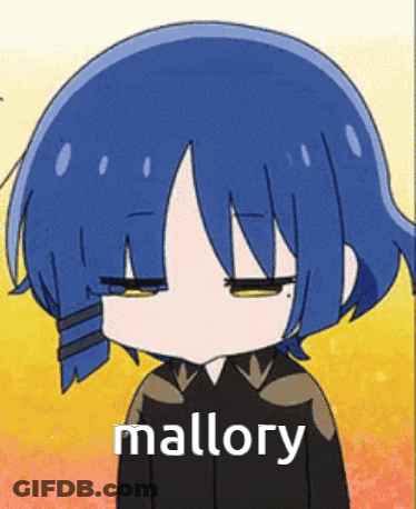 A Cartoon Of A Girl With Blue Hair And The Word Mallory On The Bottom . GIF