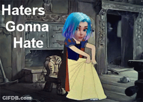 A Cartoon Of A Girl With Blue Hair And The Words Haters Gonna Hate GIF