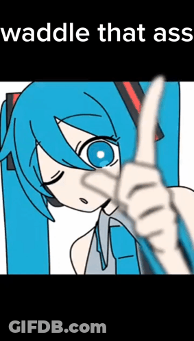 A Cartoon Of A Girl With Blue Hair And The Words Waddle That Ass Below Her GIF