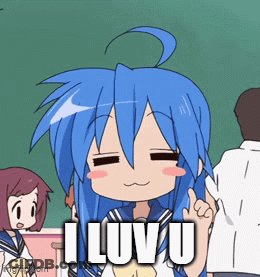 A Cartoon Of A Girl With Blue Hair Saying I Luv U GIF