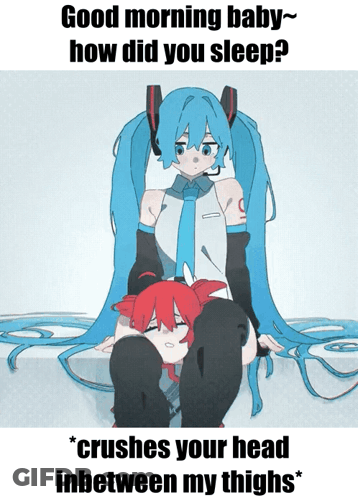 A Cartoon Of A Girl With Blue Hair Sitting On Another Girl 'S Lap GIF