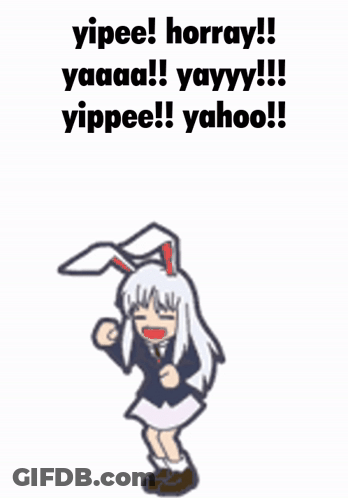 A Cartoon Of A Girl With Bunny Ears And The Words Yipee ! Horray ! GIF