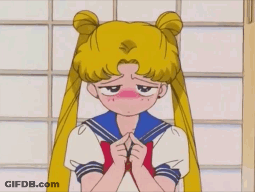 A Cartoon Of A Girl With Buns On Her Hair Covering Her Face With Her Hands . GIF