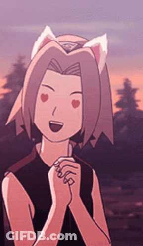 A Cartoon Of A Girl With Cat Ears And A Heart In Her Eyes GIF
