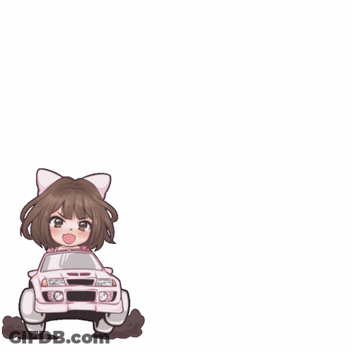 A Cartoon Of A Girl With Cat Ears Driving A Car GIF