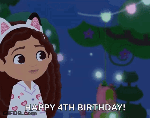 A Cartoon Of A Girl With Cat Ears Says Happy 4Th Birthday GIF