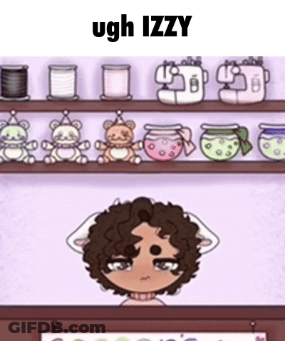 A Cartoon Of A Girl With Curly Hair Standing In Front Of A Shelf Filled With Toys . GIF