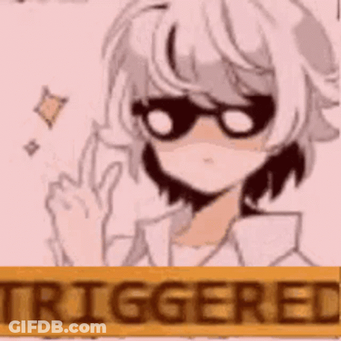 A Cartoon Of A Girl With Glasses And A Sign That Says Triggered . GIF