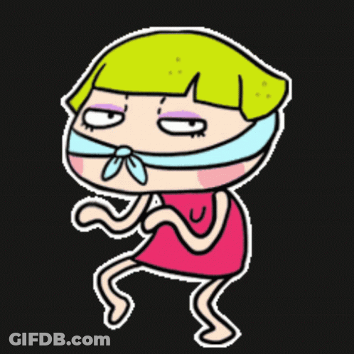 A Cartoon Of A Girl With Green Hair And A Pink Dress GIF