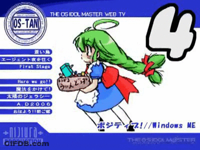 A Cartoon Of A Girl With Green Hair And A Red Bow Holding A Box . GIF