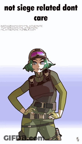 A Cartoon Of A Girl With Green Hair And The Words Not Siege Related Dont Care On The Bottom GIF