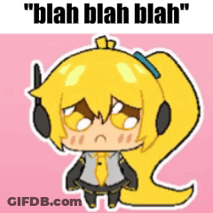 A Cartoon Of A Girl With Headphones And The Words " Blah Blah Blah " Written Below Her GIF