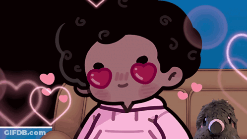A Cartoon Of A Girl With Heart Shaped Eyes GIF