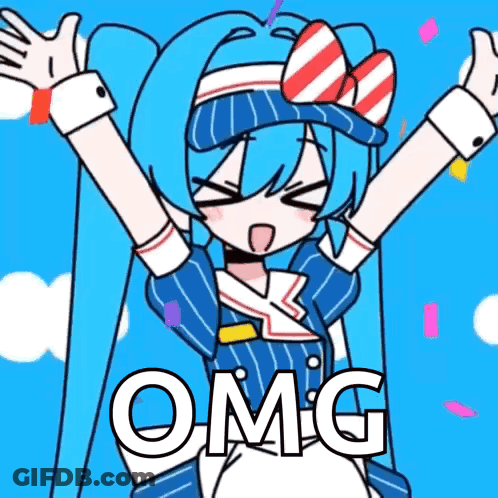 A Cartoon Of A Girl With Her Arms In The Air And The Word Omg Written Below Her GIF