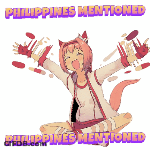 A Cartoon Of A Girl With Her Arms Outstretched And The Words Philippines Mentioned Above Her GIF