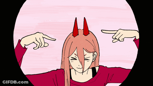 A Cartoon Of A Girl With Horns Pointing At Herself GIF