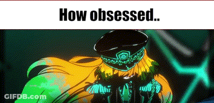 A Cartoon Of A Girl With Long Hair And A Hat With The Words `` How Obsessed '' Written Above Her . GIF