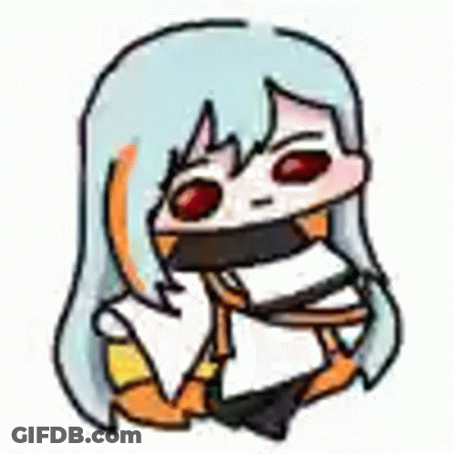 A Cartoon Of A Girl With Long Hair And Red Eyes Holding A Book . GIF