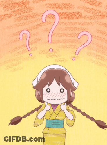 A Cartoon Of A Girl With Pigtails And A Question Mark Above Her Head GIF