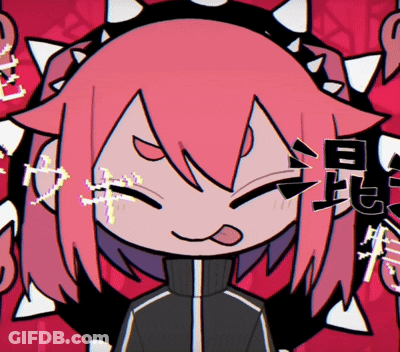 A Cartoon Of A Girl With Pink Hair And Chinese Writing On Her Face GIF