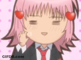 A Cartoon Of A Girl With Pink Hair And Hearts On Her Head . GIF