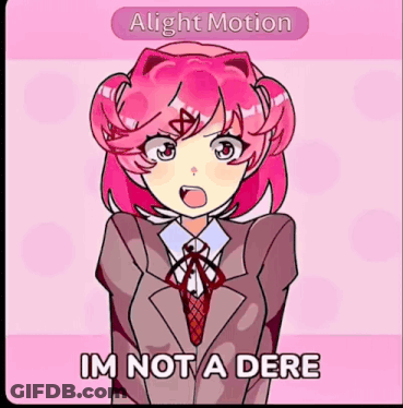 A Cartoon Of A Girl With Pink Hair And The Words " Im Not A Dere " GIF