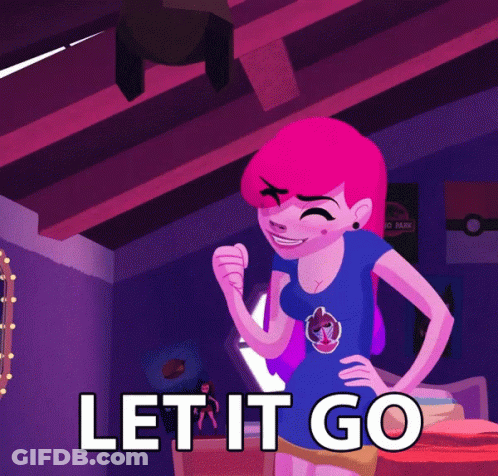 A Cartoon Of A Girl With Pink Hair And The Words Let It Go GIF