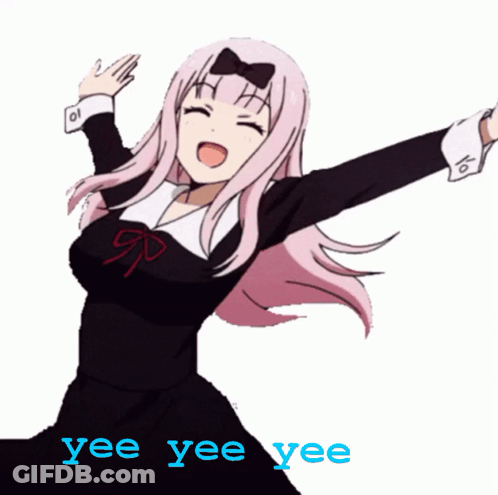A Cartoon Of A Girl With Pink Hair And The Words Yee Yee Yee GIF