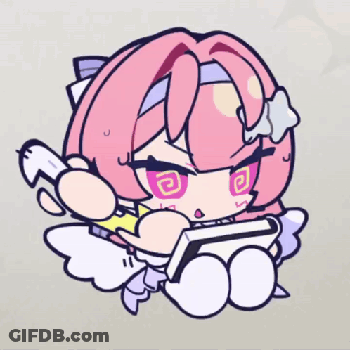 A Cartoon Of A Girl With Pink Hair And White Wings Holding A Book GIF