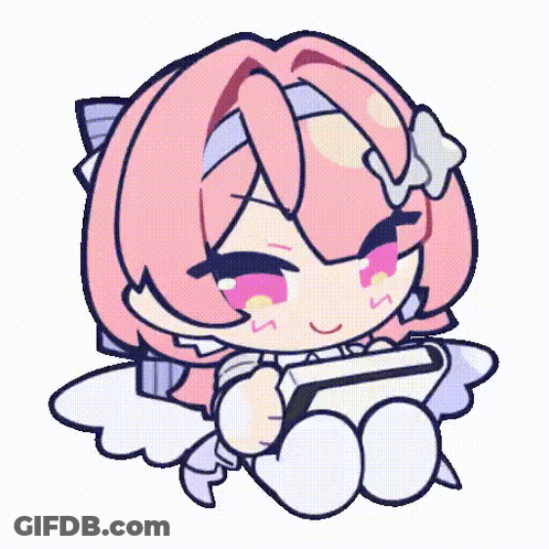 A Cartoon Of A Girl With Pink Hair And Wings Holding A Book . GIF