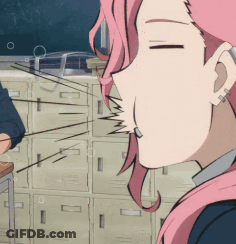 A Cartoon Of A Girl With Pink Hair Making A Face GIF