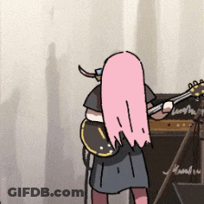 A Cartoon Of A Girl With Pink Hair Playing A Guitar GIF