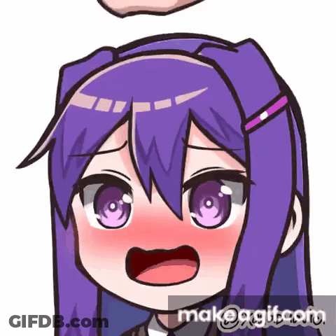 A Cartoon Of A Girl With Purple Hair And A Red Cheek GIF