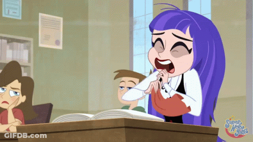 A Cartoon Of A Girl With Purple Hair And The Words Super Hero Girls GIF