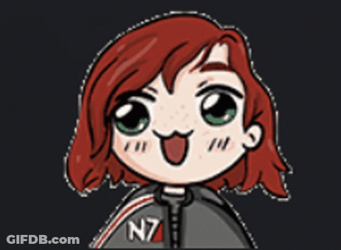 A Cartoon Of A Girl With Red Hair And A Jacket That Says N7 On It GIF